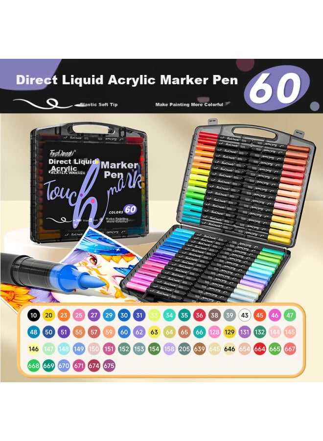 Touch Mark Direct Liquid Acrylic Marker 60 Colors Small Black Box Non-transparent Stackable Watercolor Pen Washable Painting Pen Student Birthday Back-to-school Gift