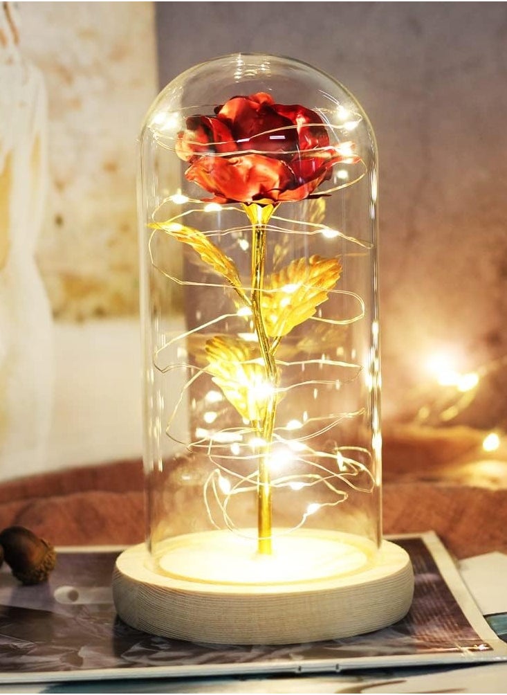 GRKC Enchanted Rose with LED Light in Glass Dome, Perfect Gift for Mother's Day, Anniversary, Birthday  - Image 1
