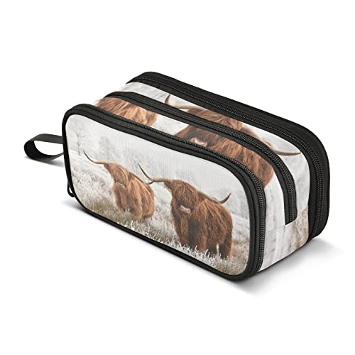 JUNZAN Pencil Case Scottish Highland Cow Large Capacity Pencil Pouch Pen Bag Student Stationery Office Supplies Present for Teen Girls Boys - Image 1