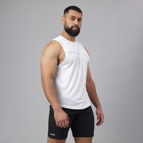 MUSCLEBLAZE تي شيرت دلت من موسل بليز بتصميم مزخرف للرجال (أبيض قطبي) | للجيم والرياضة - Image 3