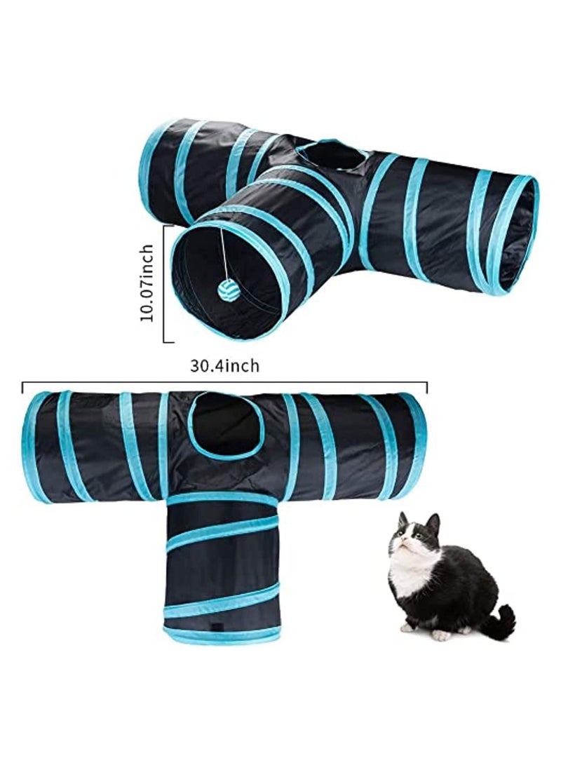 Altheqa 21 pcs multicolor cat interactive toys fluffy mouse fake mice crinkle balls bell play for kitten 3 way tunnel blue - Image 2