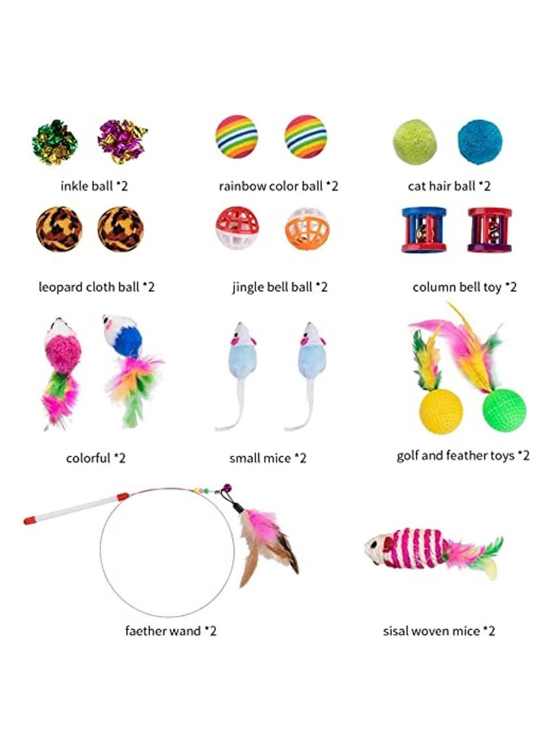 Altheqa 21 pcs multicolor cat interactive toys fluffy mouse fake mice crinkle balls bell play for kitten 3 way tunnel blue - Image 3