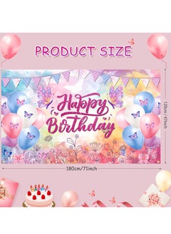KASTWAVE Happy Birthday Banner Decorations Large Butterfly Birthday Party Banner Backdrop for Kids Girls Women Butterfly Theme Party Background Sign Photo Booth Birthday Party Supplies 180 * 120cm  - Image 3