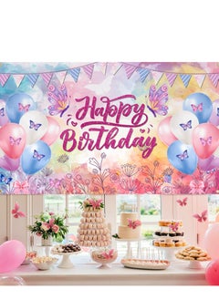 KASTWAVE Happy Birthday Banner Decorations Large Butterfly Birthday Party Banner Backdrop for Kids Girls Women Butterfly Theme Party Background Sign Photo Booth Birthday Party Supplies 180 * 120cm  - Image 2