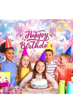 KASTWAVE Happy Birthday Banner Decorations Large Butterfly Birthday Party Banner Backdrop for Kids Girls Women Butterfly Theme Party Background Sign Photo Booth Birthday Party Supplies 180 * 120cm  - Image 4