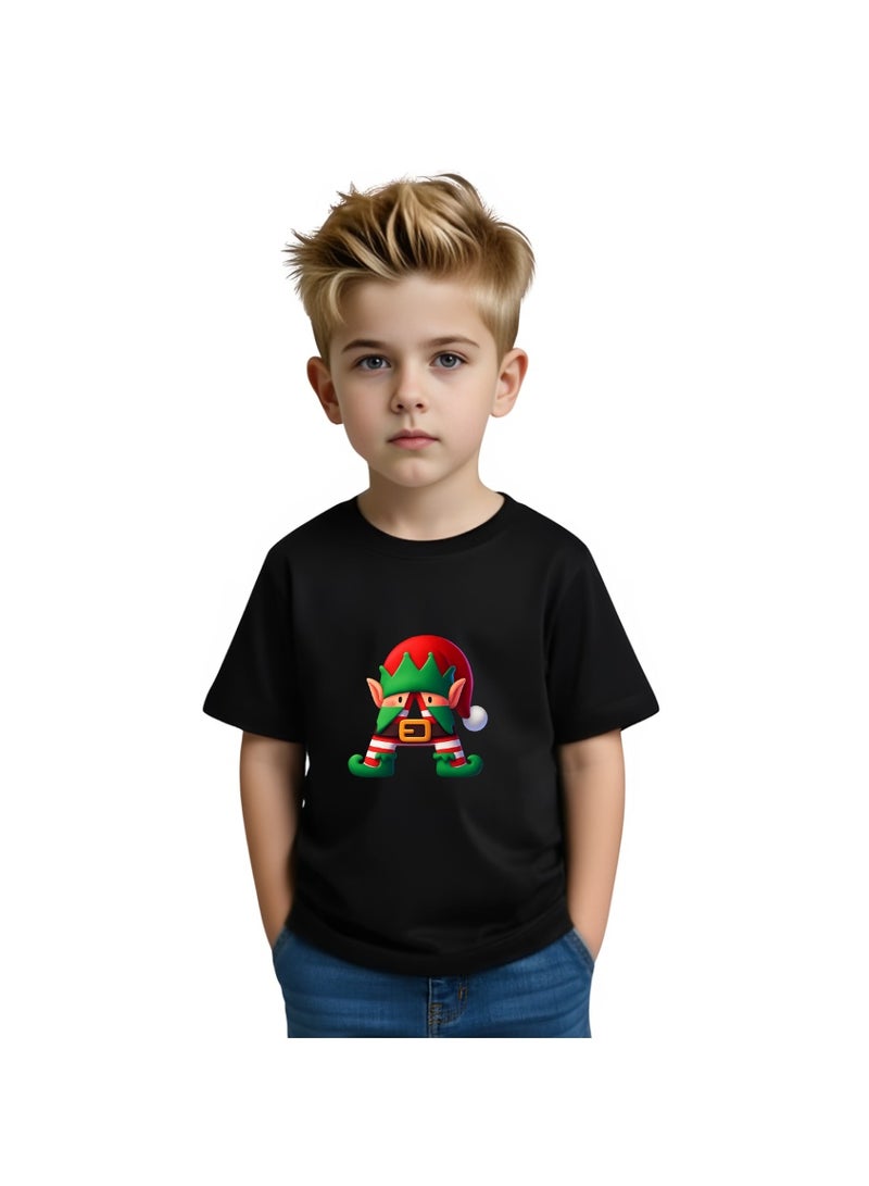 برينت شوب فور مي تي شيرت أبجدية عيد الميلاد للأطفال للأولاد - تي شيرت قطني ناعم برقبة مستديرة وأكمام قصيرة بتصميمات أبجدية - تي شيرت رائع لحفلات عيد الميلاد - Image 1