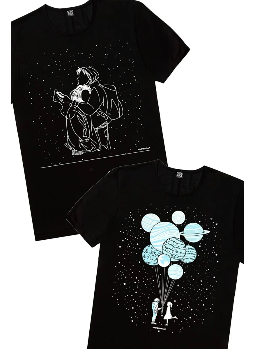 Rock&Roll Balloon Planets, Snow Falls Women's 2-Piece Eco Pack T-Shirt