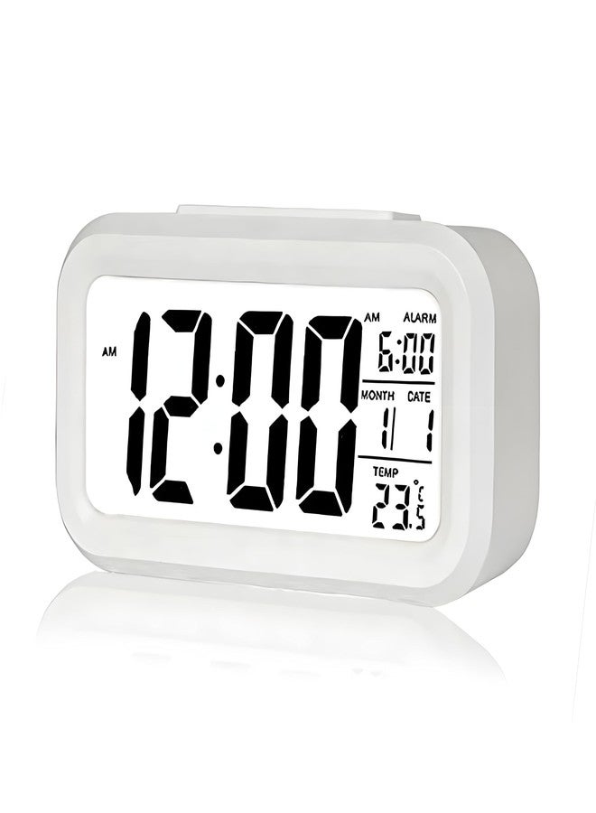 Sukee Digital Alarm Clock with Automatic Sensor, Date and Temperature Display, Compact Desk Table Clock for Students, Home, Office, Bedroom, Living Room,Home Decor, Corporate Use (White) - Image 1