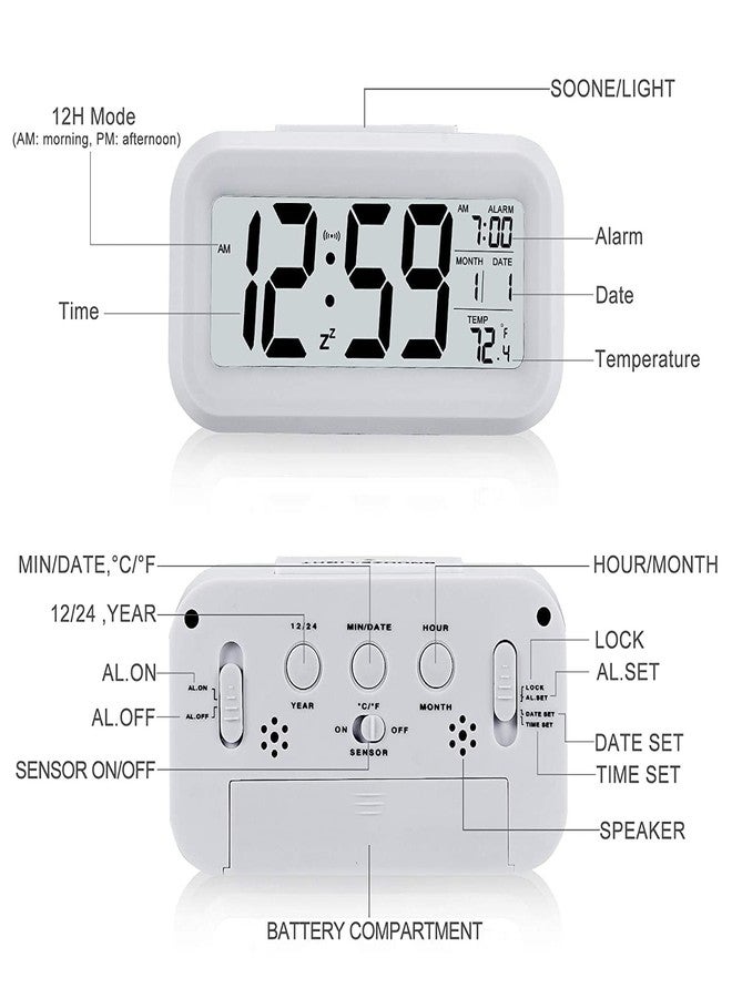 Sukee Digital Alarm Clock with Automatic Sensor, Date and Temperature Display, Compact Desk Table Clock for Students, Home, Office, Bedroom, Living Room,Home Decor, Corporate Use (White) - Image 4