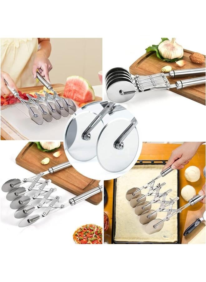 5 Wheel Pastry Cutter Stainless Pizza Slicer Multi-Round Dough Cutter Roller Cookie Pastry Knife Divider with Handle  - Image 5