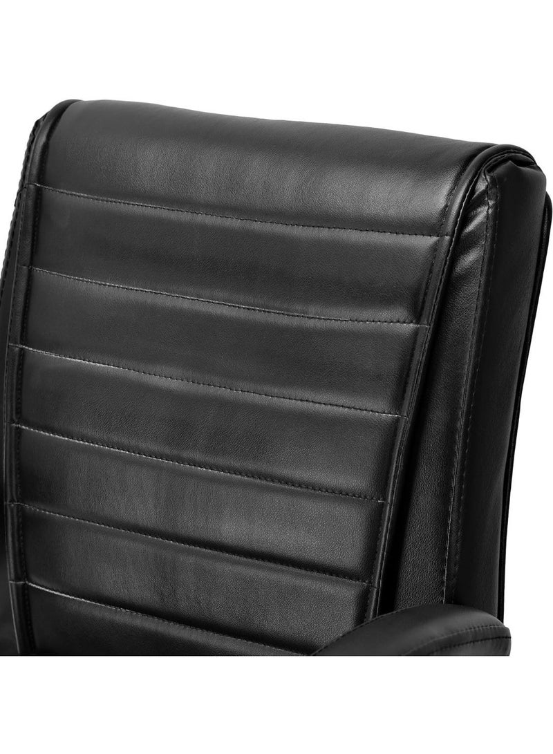 Office visitor chair with a medium back, seat and backrest upholstered in faux leather, padded armrests, and a chrome metal frame. Supports up to 100 kg. Black. - Image 3