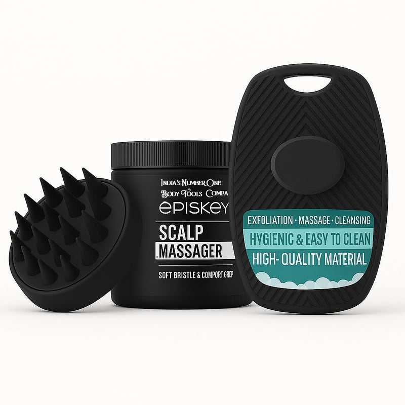 Episkey Bath & Scalp Care Combo – Scalp Massager Brush for Hair Growth + Silicone Body Scrubber Brush | Dandruff Removal, Skin Exfoliation, Deep Cleaning | Unisex Shower Set (BBB Combo) - Image 1