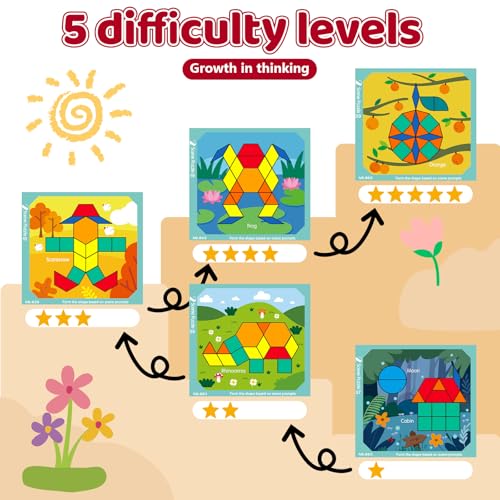 edutree Wooden Magnetic Pattern Block Set with Cards Pen 248 Pcs Montessori Creative Magnetic Puzzle Toys for Toddlers 48 Learning Educational STEM Tangrams for Kids Boys Girls 4 5 6 7 8 - Image 5