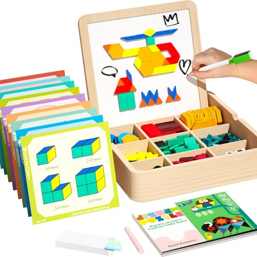 edutree Wooden Magnetic Pattern Block Set with Cards Pen 248 Pcs Montessori Creative Magnetic Puzzle Toys for Toddlers 48 Learning Educational STEM Tangrams for Kids Boys Girls 4 5 6 7 8 - Image 1
