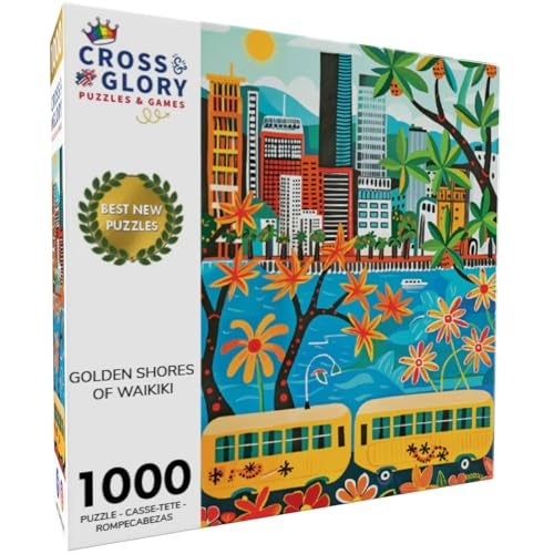 Cross & Glory Cross Glory Golden Shores of Waikiki 1000 Piece Jigsaw Puzzle for Adults Best New Honolulu Artwork Puzzle Unique Hawaiian Island Challenge - Image 5
