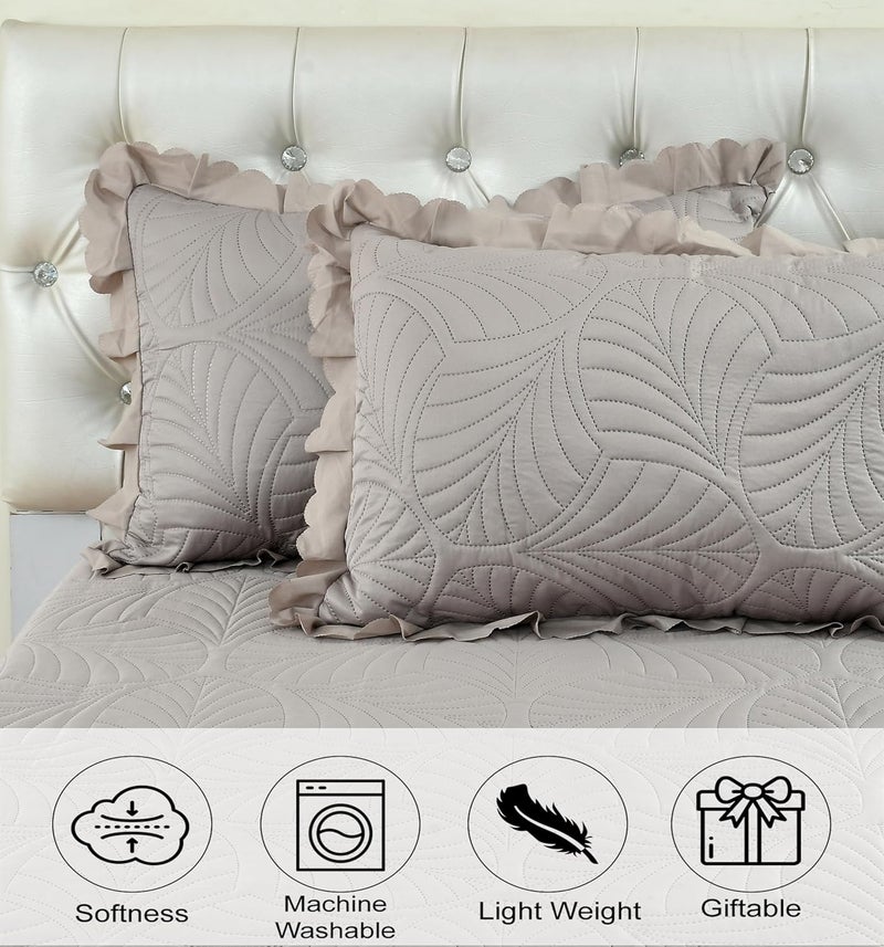 The Little Big Store The Little Big Store King Size Quilted Soft Bedsheet Cotton Feel Bedspread 350 GSM 72x78 Bed Cover with 2 Pillow Covers Bed Skirt with Ruffle Fringe Side Frills Ruffles Pleated Laces  - Image 2