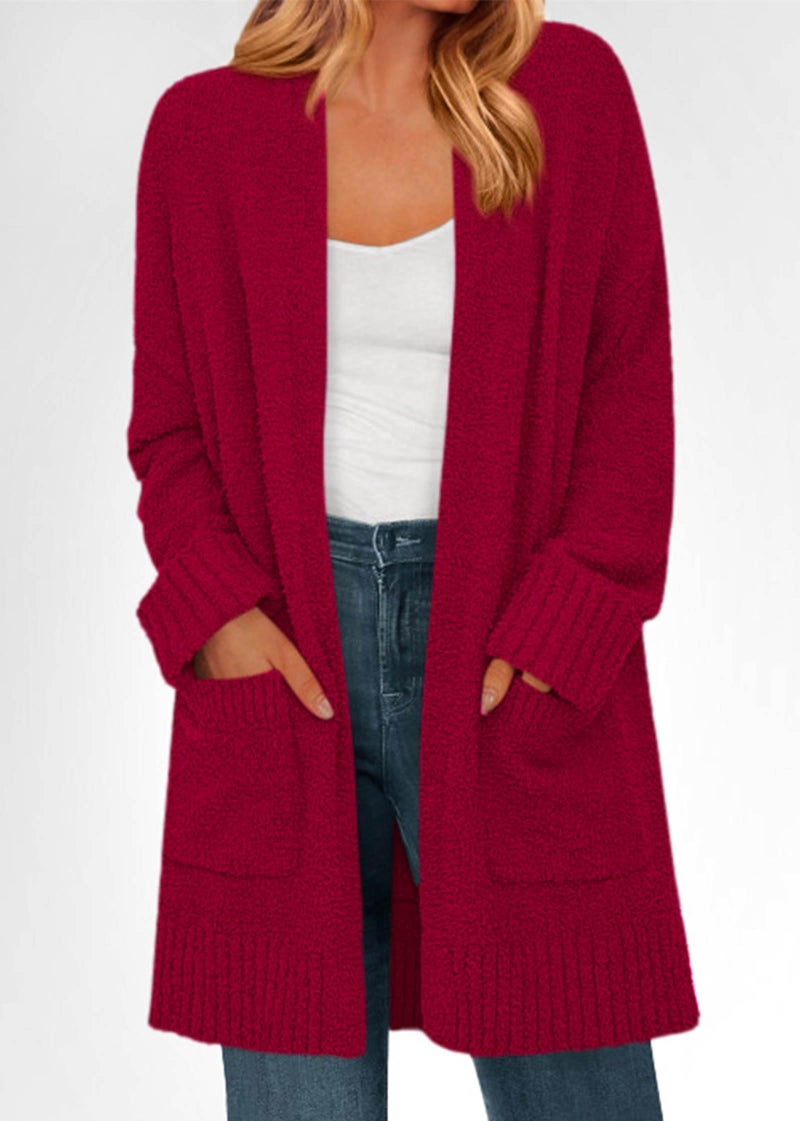 KIRUNDO Cardigan Sweaters for Women 2026 Fall Chunky Fuzzy Knit Open Front Loose Long Sleeve Sweater Coats Winter Clothing(Burgundy, Large) - Image 4