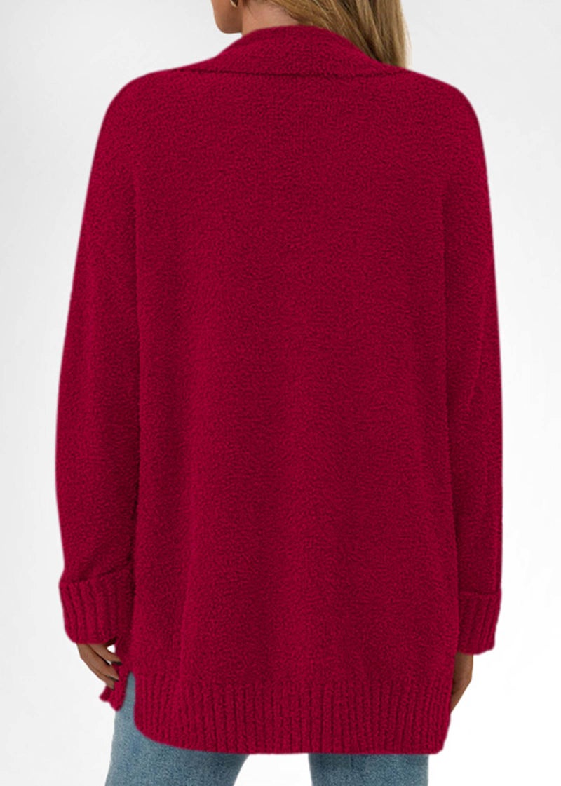 KIRUNDO Cardigan Sweaters for Women 2026 Fall Chunky Fuzzy Knit Open Front Loose Long Sleeve Sweater Coats Winter Clothing(Burgundy, Large) - Image 2
