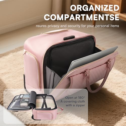 Arcoyard Rolling Laptop Bag Women, Rolling Briefcase for Women for Work, 17.3 Inch Computer Bag with Wheels, Fashion Flap Laptop Bag With Wheels for Work Business, for Teacher, TSA Friendly Design, Pink - Image 4