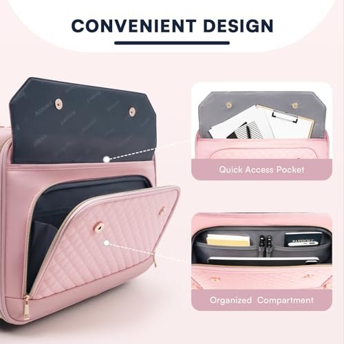 Arcoyard Rolling Laptop Bag Women, Rolling Briefcase for Women for Work, 17.3 Inch Computer Bag with Wheels, Fashion Flap Laptop Bag With Wheels for Work Business, for Teacher, TSA Friendly Design, Pink - Image 5
