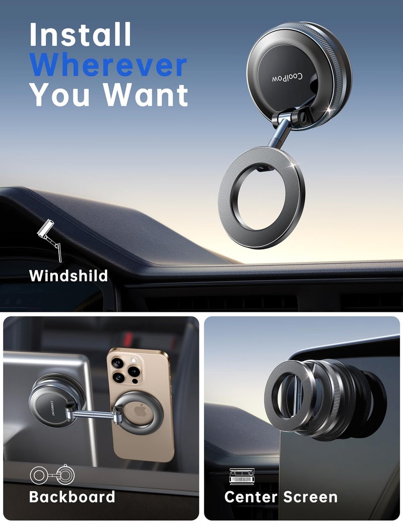 Coolpowã€Newest Vacuum Magnetic Phone Holder for Car Phone Holder Mountã€Movable Vacuum Suctionã€‘ Magsafe Car Mount Cell Phone Holders for Your Car Accessories for Women Men for iPhone 17 16 15 14 Kits - Image 2