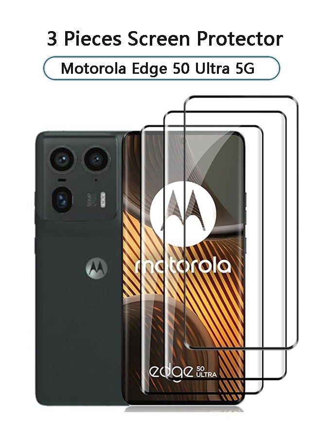 إكس ليفيل 3 قطع واقي شاشة لهاتف Motorola Edge 50 Ultra 5G مصنوع من زجاج مقوى، تغطية كاملة، صلابة عالية 9H، مضاد للخدش، مضاد لبصمات الأصابع، خالٍ من الفقاعات - Image 1