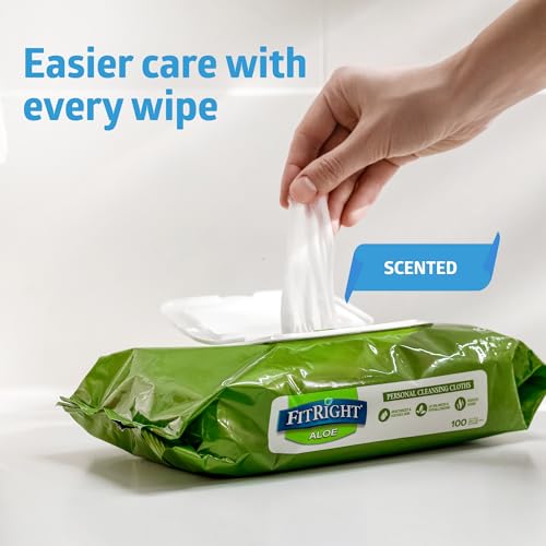 Medline FitRight Aloe Personal Cleansing Cloth Wipes, Scented, 8 x 10 inch Adult Large Incontinence Wipes, 68 count, pack of 12 - Image 4
