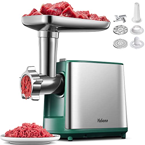 Yabano Electric Meat Grinder, Heavy Duty Meat Mincer, Sausage Stuffer Maker, Food Grinder with Sausage & Kubbe Kit, 2 Grinder Plates, Stainless Steel (Green) - Image 1