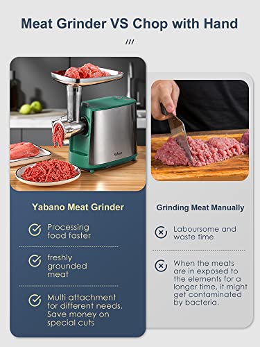 Yabano Electric Meat Grinder, Heavy Duty Meat Mincer, Sausage Stuffer Maker, Food Grinder with Sausage & Kubbe Kit, 2 Grinder Plates, Stainless Steel (Green) - Image 4