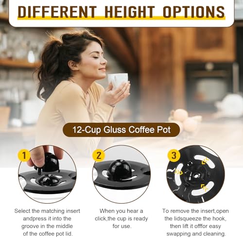 CHAR YONG 12 Cup Coffee Machine Glass Carafe Replacement for Mr. Coffee - With Heads Three Different Heights, Universal Carafe Coffee Maker Pot Accessory Easy Pour Spout and Comfortable Grip Handle,Black - Image 2