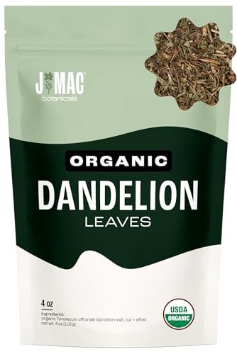 J Mac Botanicals, Organic Dandelion Leaves (4 oz bag) USDA Certified Organic Dandelion leaf tea, te diente de leon organico, Packaged in the USA, Cut and Sifted, No Caffeine - Image 1