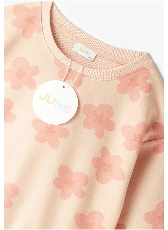 JUNE June Kid Pink Floral Patterned Sweatshirt and Sweatpant 2-Pack Set Salmon