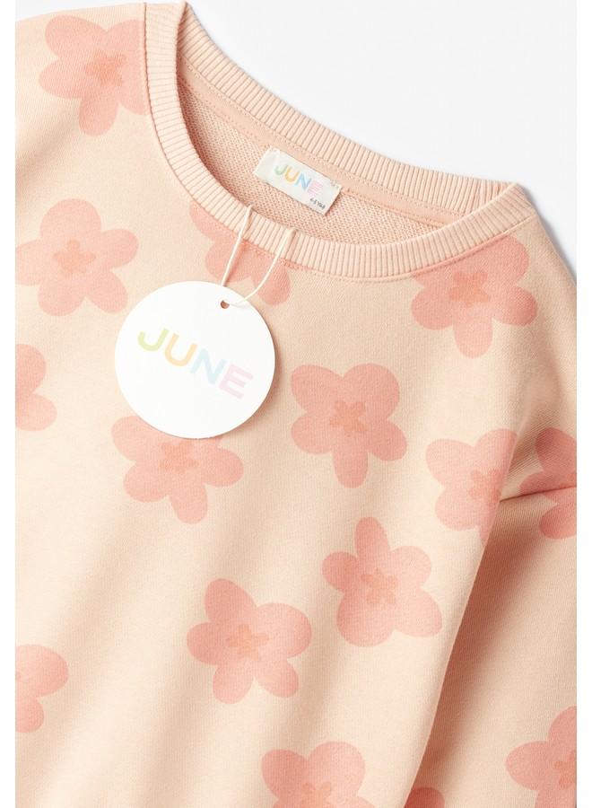 جون طقم قطعتين للبنات من سويت شيرت وبنطلون رياضي بنقشة زهور وردية من جوني كيد - سالمون - Image 4