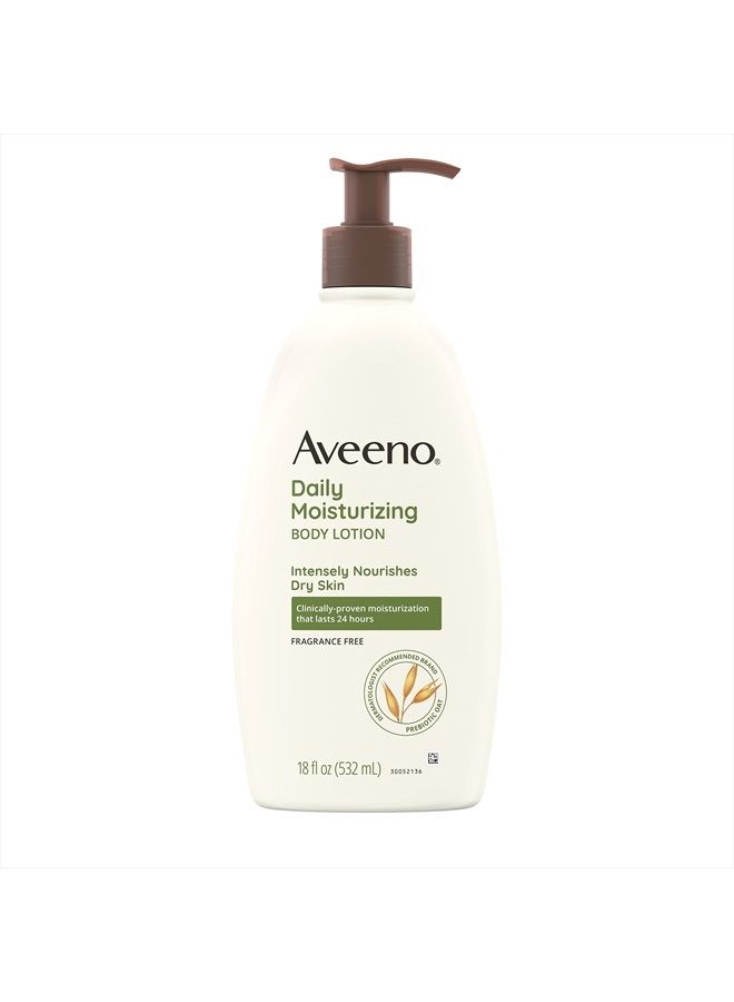 Daily Moisturizing Body Lotion with Soothing Prebiotic Oat, Gentle Lotion Nourishes Dry Skin With Moisture, Paraben-, Dye- & Fragrance-Free, Non-Greasy & Non-Comedogenic, 18 fl. oz