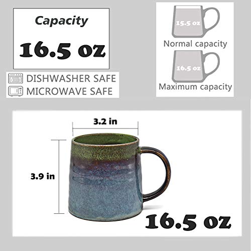 wewlink Large Ceramic Coffee Mug, Pottery Mug,Tea Cup for Office and Home,Handmade Pottery Coffee Mugs,16.5 Oz,Dishwasher and Microwave Safe,kiln altered glaze craft (Green) - Image 2