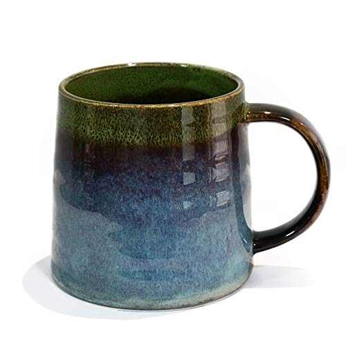 wewlink Large Ceramic Coffee Mug, Pottery Mug,Tea Cup for Office and Home,Handmade Pottery Coffee Mugs,16.5 Oz,Dishwasher and Microwave Safe,kiln altered glaze craft (Green) - Image 1