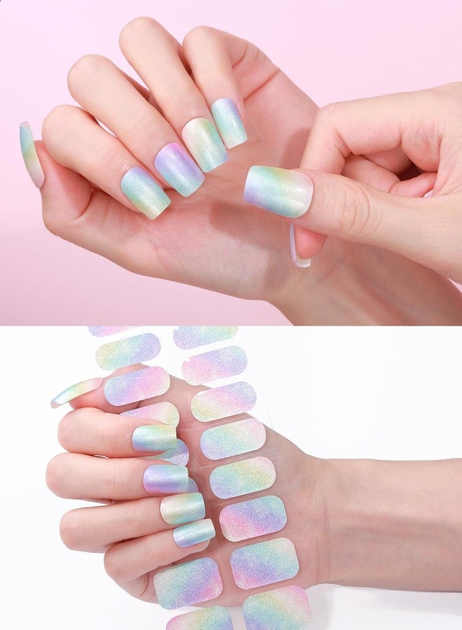 TOROKOM Cured Gel Nail Strips 20PCS Rainbow Ombre Self-Adhesive Gel Nail Wraps Strips Long Lasting Summer Real Nail Polish Stickers with Cuticle Stick, Nail File-UV/LED Lamp Required… - Image 5