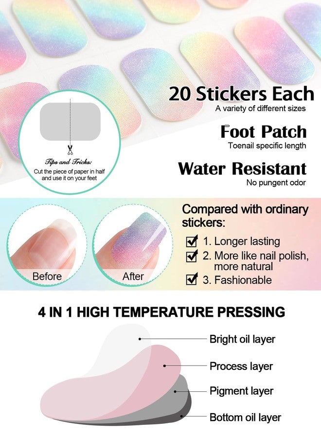 TOROKOM Cured Gel Nail Strips 20PCS Rainbow Ombre Self-Adhesive Gel Nail Wraps Strips Long Lasting Summer Real Nail Polish Stickers with Cuticle Stick, Nail File-UV/LED Lamp Required… - Image 4