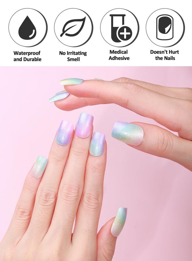 TOROKOM Cured Gel Nail Strips 20PCS Rainbow Ombre Self-Adhesive Gel Nail Wraps Strips Long Lasting Summer Real Nail Polish Stickers with Cuticle Stick, Nail File-UV/LED Lamp Required… - Image 2