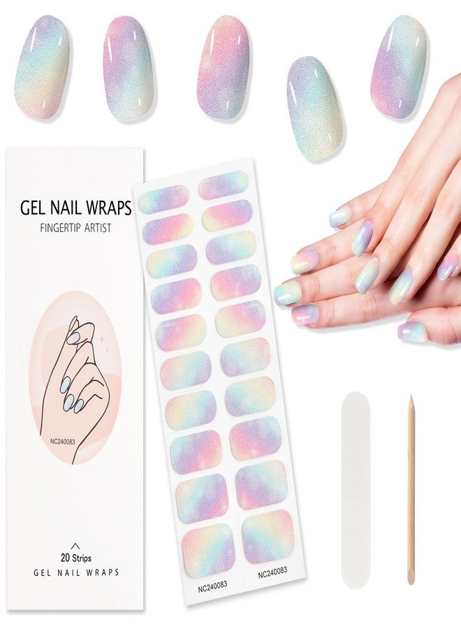 TOROKOM Cured Gel Nail Strips 20PCS Rainbow Ombre Self-Adhesive Gel Nail Wraps Strips Long Lasting Summer Real Nail Polish Stickers with Cuticle Stick, Nail File-UV/LED Lamp Required… - Image 1