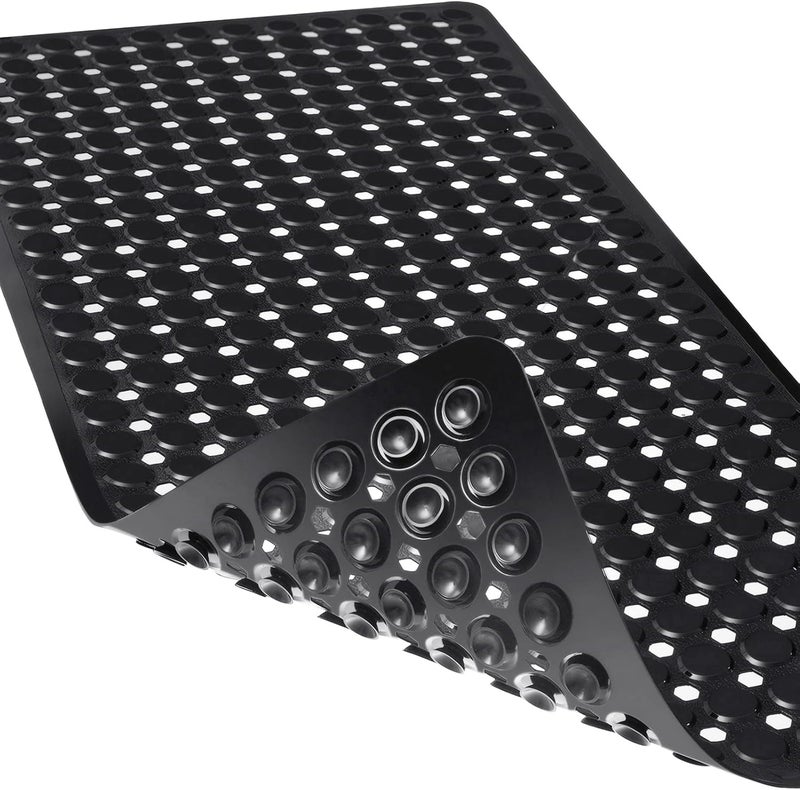 Linoows Non-Slip Bathtub and Shower Mats, Power Grip Bath Mat 35 x 16.3 Inch with Suction Cups and Drain Holes for Tub Bathroom Floor Safety, Machine Washable Soft Bathmat, Black - Image 1