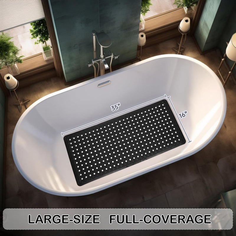 Linoows Non-Slip Bathtub and Shower Mats, Power Grip Bath Mat 35 x 16.3 Inch with Suction Cups and Drain Holes for Tub Bathroom Floor Safety, Machine Washable Soft Bathmat, Black - Image 4