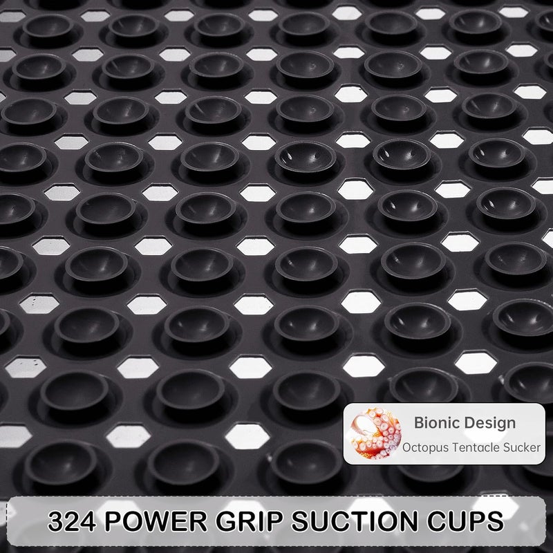 Linoows Non-Slip Bathtub and Shower Mats, Power Grip Bath Mat 35 x 16.3 Inch with Suction Cups and Drain Holes for Tub Bathroom Floor Safety, Machine Washable Soft Bathmat, Black - Image 3
