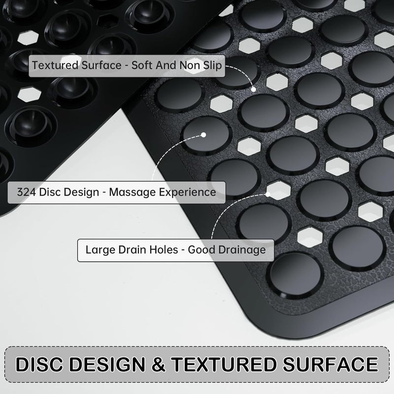 Linoows Non-Slip Bathtub and Shower Mats, Power Grip Bath Mat 35 x 16.3 Inch with Suction Cups and Drain Holes for Tub Bathroom Floor Safety, Machine Washable Soft Bathmat, Black - Image 2