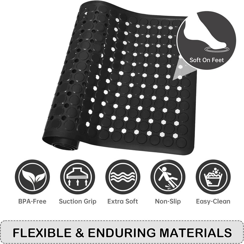 Linoows Non-Slip Bathtub and Shower Mats, Power Grip Bath Mat 35 x 16.3 Inch with Suction Cups and Drain Holes for Tub Bathroom Floor Safety, Machine Washable Soft Bathmat, Black - Image 5