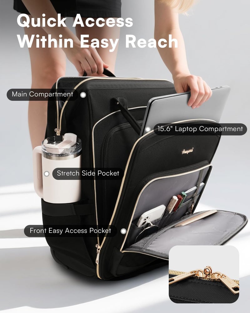 Arcoyard Rolling Backpack for Women, Travel Backpack with Wheels, Vertical Storage Wheeled Laptop Backpack, Overnight Underseat Carry on Luggage for College Business Work, Stylish Rolling Laptop Bag, Black - Image 2