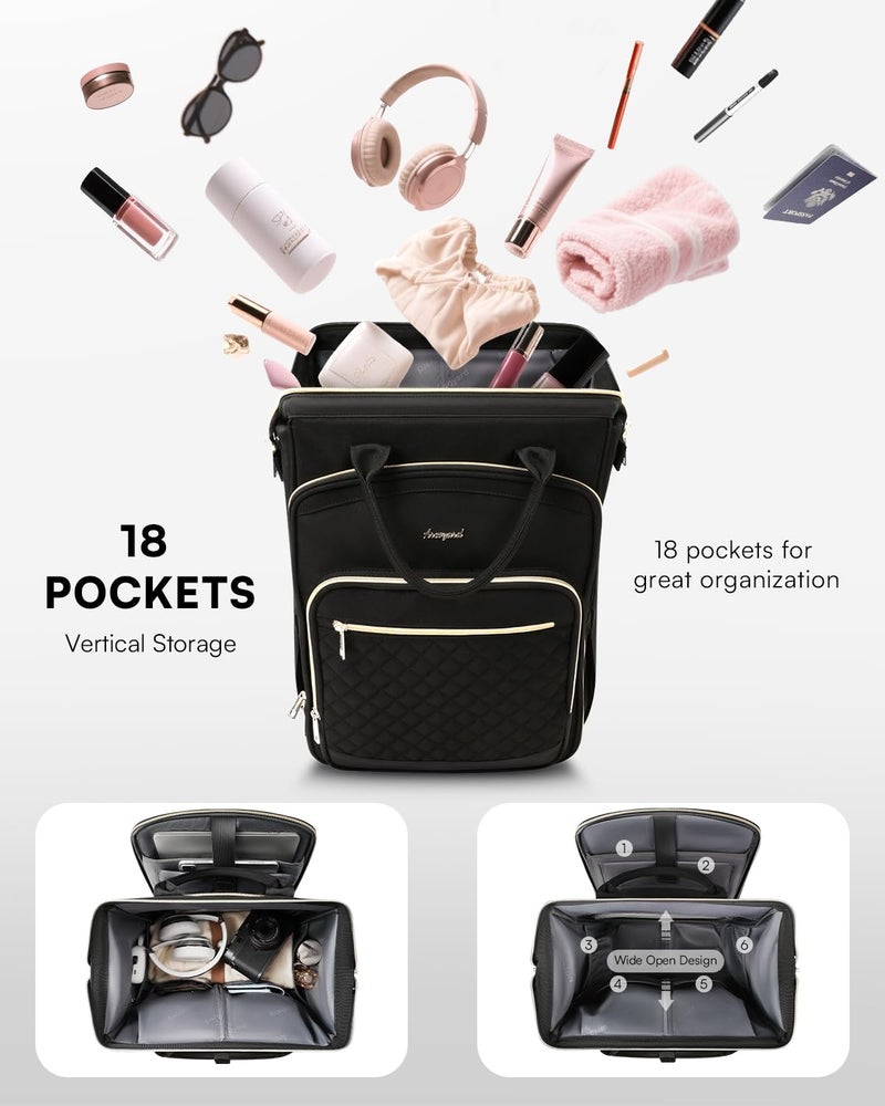 Arcoyard Rolling Backpack for Women, Travel Backpack with Wheels, Vertical Storage Wheeled Laptop Backpack, Overnight Underseat Carry on Luggage for College Business Work, Stylish Rolling Laptop Bag, Black - Image 3
