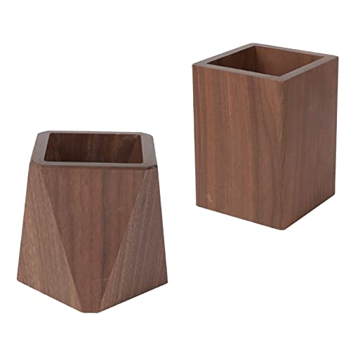 Soseelnee Black Walnut Wooden Pencil Box, Multiple-Use Desk Writing Stationary Organizer Wood Pen Holder Cups Office School Supplies Storage (Square Shape) - Image 5