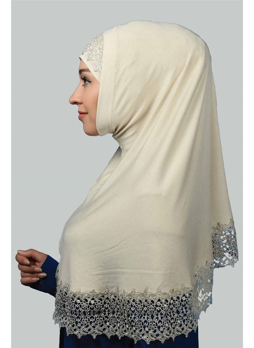 Altobeh - طقم التوبة من لافتين - حجاب جاهز وبونت حجاب XL - كريمي - Image 1
