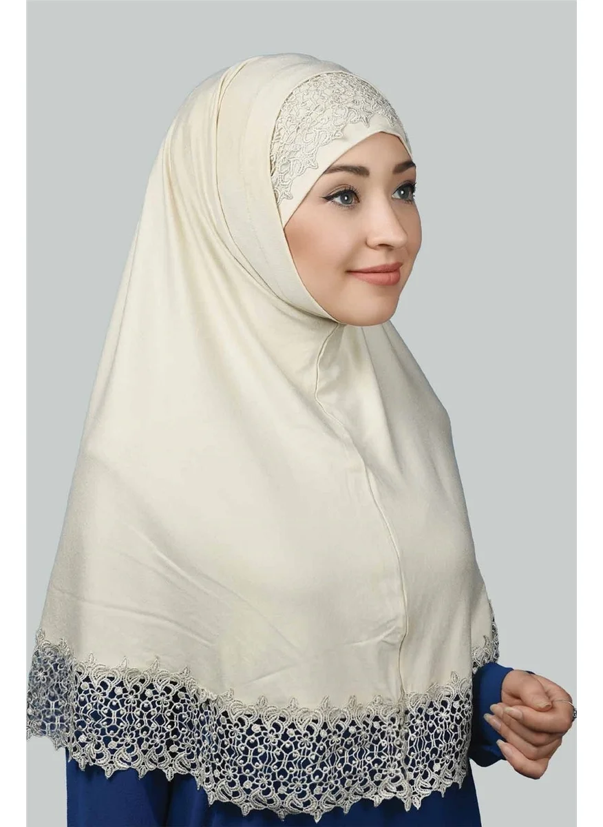 Altobeh Double Set Lace Practical Scarf Ready Hijab and Hijab Bonnet Xl - Cream